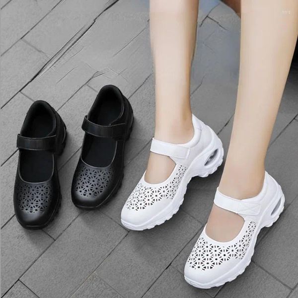 Sapatos casuais estilo verão feminino tênis ao ar livre confortável respirável oco esportes malha mulher branco