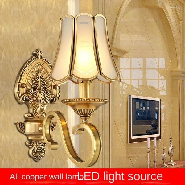 Lampada da parete in rame stile europeo soggiorno lampadina camera da letto di lusso comodino corridoio americano scale pure