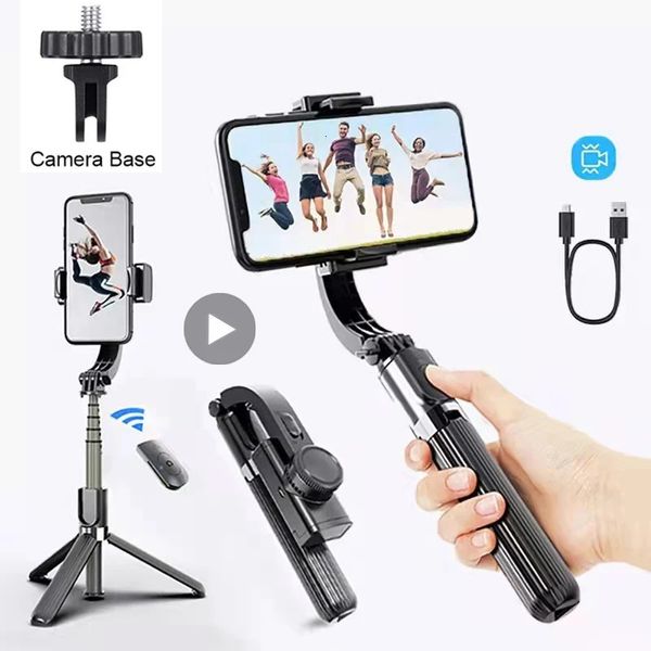 Selfie-Stick mit Gimbal-Stabilisator, LED-Licht-Stativ für Handy, Handy-Halter, Stand-Action-Kamera, Smartphone, Einbeinstativ, Taste 240309