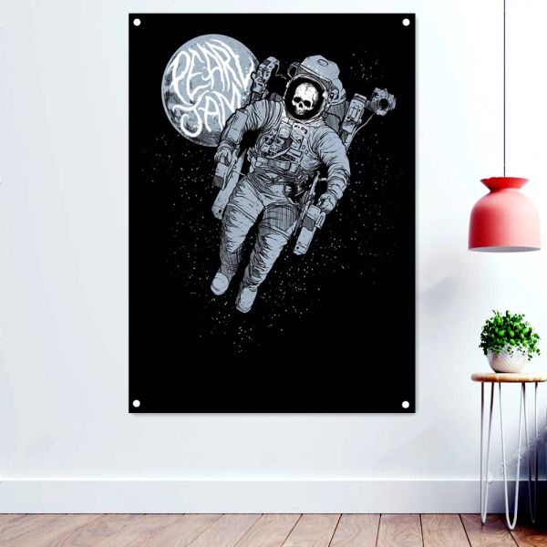 Acessórios astronauta arte de metal escuro banners tapeçaria horror crânio tatuagens cartazes macabro arte fundo hard rock música bandeiras mural