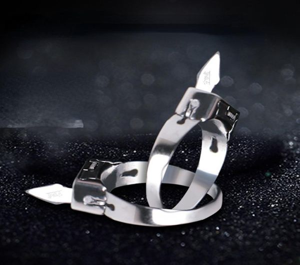 Anel de aço inoxidável geométrica simples lâmina escondida auto defesa ajustável anel aberto casal prata titânio aço ring7006813