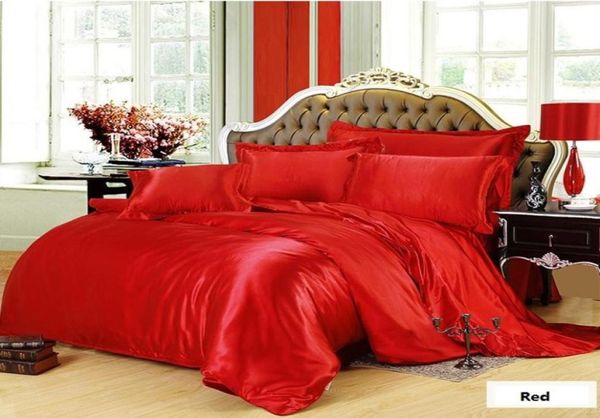 Seidenbettwäsche-Set, rot, Super-King-Size-Bett, Queen-Size-Bett, Spannbettlaken, Bettbezug, Tagesdecke, Doona-Steppdecke, Doppelbett, Einzelbett, 6-teilig, 443298866