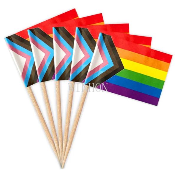 Acessórios frete grátis 300 peças bandeira do arco-íris progresso palito de dente do orgulho gay lgbtq bandeira bandeira colorida arco-íris palitos de rabo de peixe