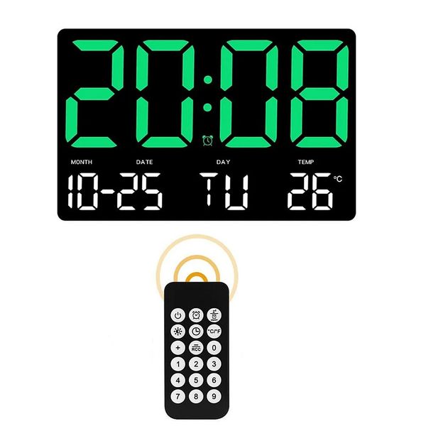 Orologio da parete digitale da 9,76 pollici Telecomando Temp Data Orologio da tavolo con attenuazione automatica Plug-in Utilizzare 1224H Sveglia elettronica a LED 240315