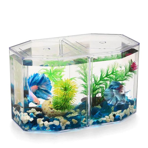 Serbatoi Acrilico Guppy Fish Tank Acquario in due parti Betta Piccolo acquario paesaggistico Acquario trasparente da cova Allevamento Scatola di isolamento