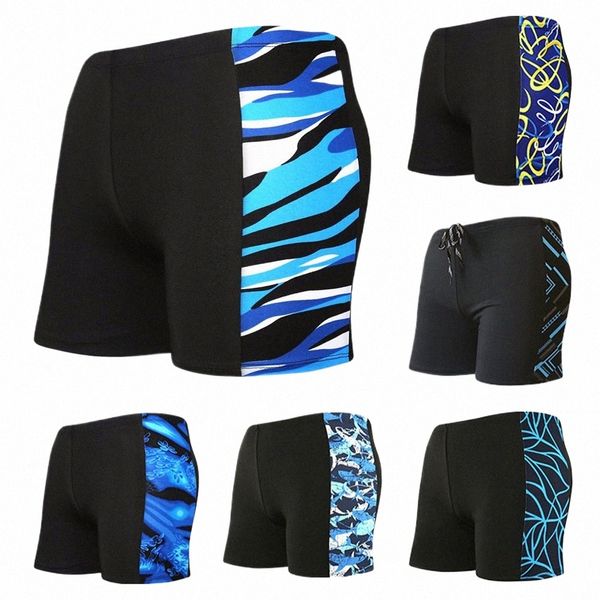 Calças de banho masculinas verão praia esportes shorts troncos maiôs troncos boxer briefs secagem rápida férias praia água magro shorts h9W3 #