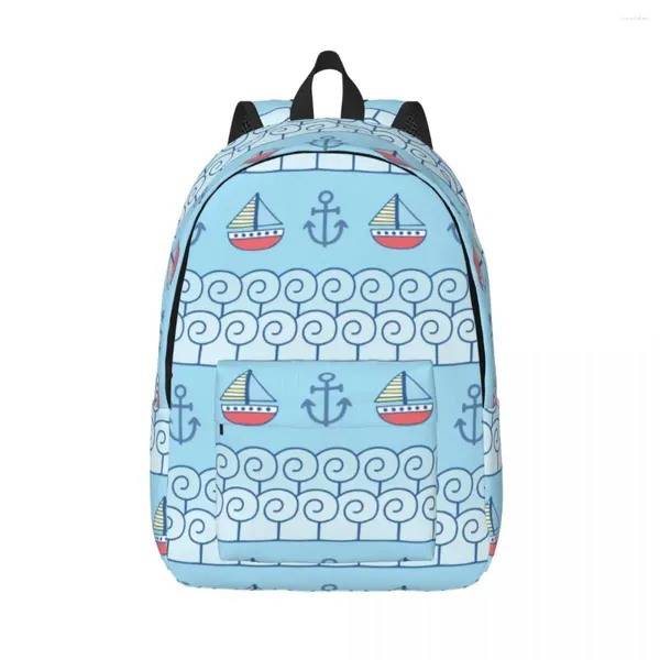 Рюкзак для ноутбука, уникальные лодки, якоря, волны, школьная сумка, прочный, для студентов, для мальчиков и девочек, для путешествий
