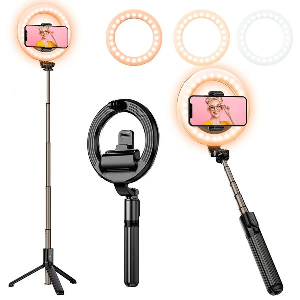 Selfie Ring Light LED com círculo de suporte para MakeupLive Stream Desktop Camera Ringlight Tripé 240309