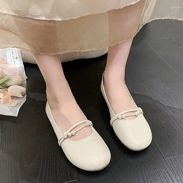 Scarpe casual 2024 Mary Janes da donna all'aperto Ballerine Abito dolce da donna Slip-on solido Stringa a fascia stretta