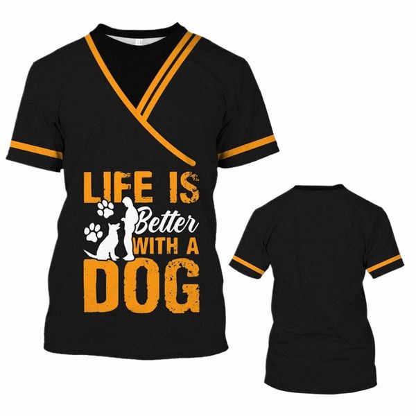 pet Store Lustige Uniform Tier Hund Groomer 3D-Druck männer Und Frauen Arbeit Lose Bequeme Rundhals Kurzarm T-shirt Top 47dY #