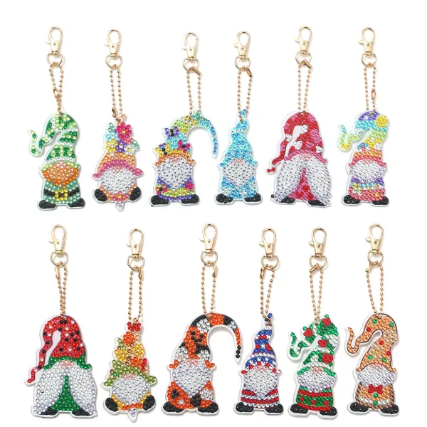 Ponto 6pcs diam diamante pintura chaveiro desenho animado gnome pendente keyring diamante bordado mosaico artesanato de arte mulher de decoração de saco