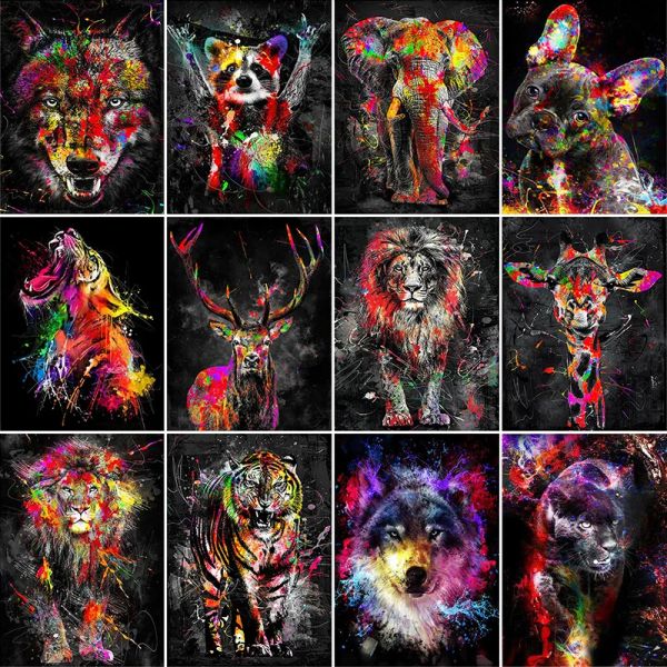 Sayı DIY Boyama Sayılar Paket Hayvan Lion Tiger Yetişkinler İçin Resim Akrilik Boya Duvar Sanat Resimleri Ev Dekorasyon El Scraft
