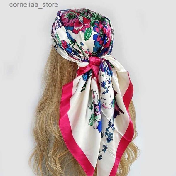 Bandane Durag Donna Sciarpa quadrata in seta Lady Bandana Testa avvolgente Scialle Foulard in raso Femminile Grande Hijab Fazzoletto da collo Sciarpe Pashmina 2022 Fascia Y240325