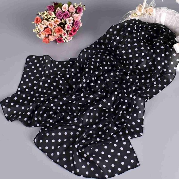 Sarongs feminino polka dot impresso macio chiffon xale embalagem lenço quadrado feminino pescoço lenço de seda bandana presente 240325
