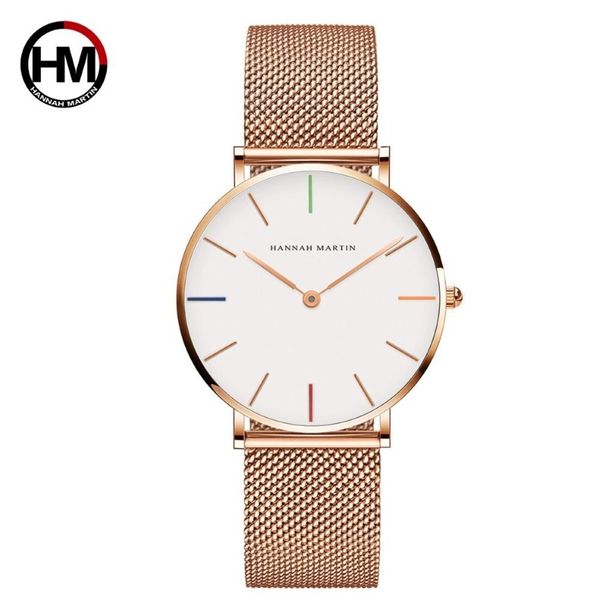 Japão movimento de quartzo alta qualidade 36mm hannah martin feminino malha aço inoxidável rosa ouro à prova dwaterproof água senhoras relógio gota cx2750