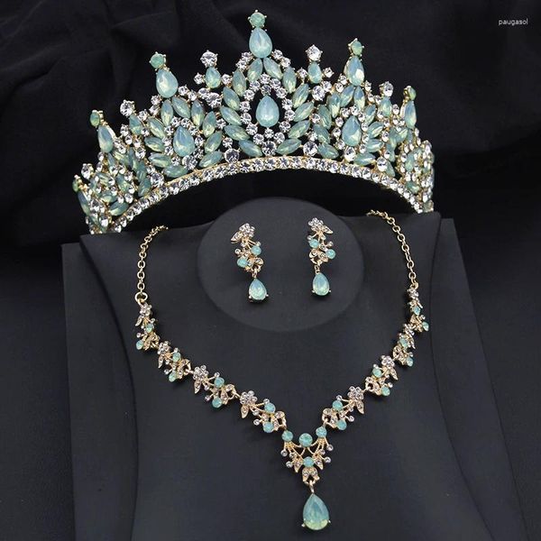 Colar brincos conjunto de luxo coroa de casamento para mulheres tiaras princesa festa de formatura noiva jóias nupcial concurso