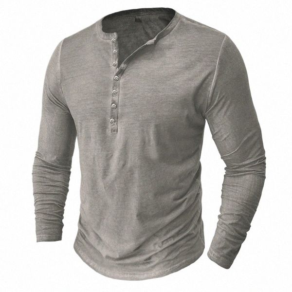 2023 Vintage Mens Henley Shirts Men Cott Lg Sleeve T Shirt Hip Hop Punk Knight Tops Oversized Tee Shirt Мужская одежда r1Tg #