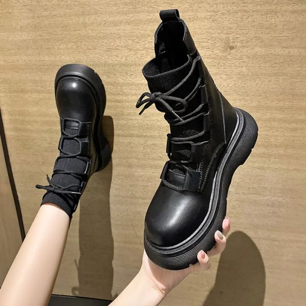 Boots Lolita Boots Bootswomen Женская обувь плоские каблуки платформы круглое время роскошного дизайнера 2023 Ladies Med Med Awumn Rubber Midcalf