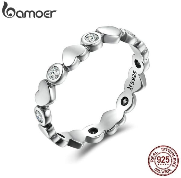 BAMOER GENINE 925 Anello impilabile in argento sterling Love Heart Forever Finger Rings for Women Wedding Engagement Gioielli SCR1641950798