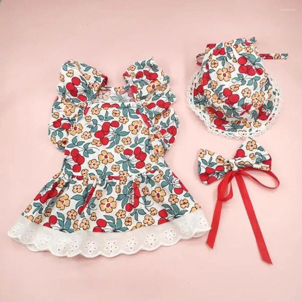 Abbigliamento per cani Cappelli carini Set di vestiti floreali per animali domestici con papillon per cani di piccola taglia Occasioni speciali Compleanni Estate Femmina