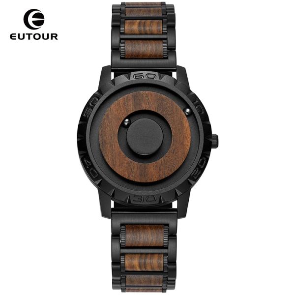 Cases Eutour Original Fashion Herren-Armbanduhr aus massivem Holz, magnetisch, Sport, Quarz, wasserdicht, Armband aus massivem Holz