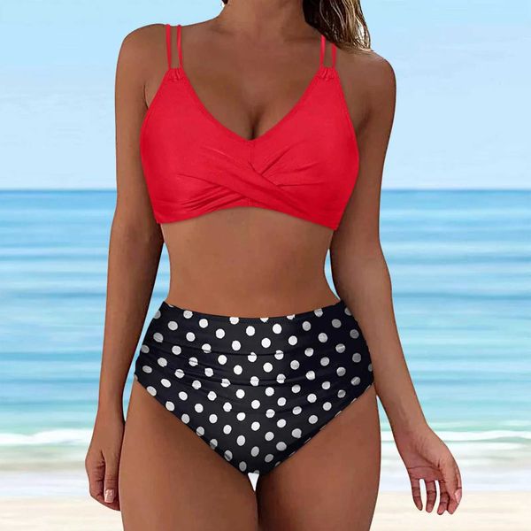 Roupa de banho feminina retro cintura alta curto conjunto de biquíni de duas peças com bordas plissadas push ups y2k capa de luxo na praia 24326