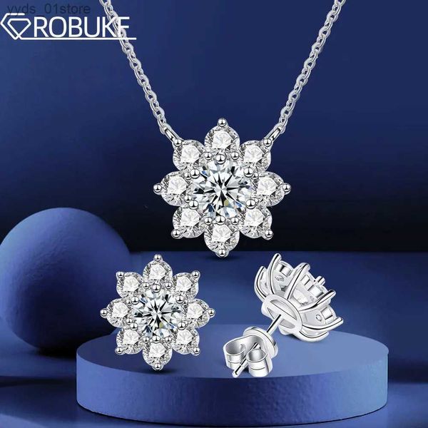 Ohrringe Halskette 5 Sterlingsilber-Halskettenohrringe für Frauen mit 2cttw echtem Silica-Diamant-Sonnenblumen-Anhänger-Halskettenkette exquisiter Schmuck GRA L240323