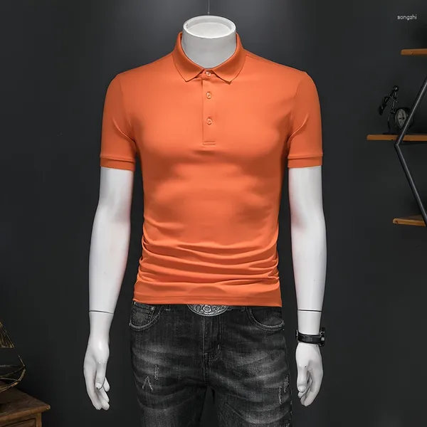 Camisas masculinas grandes remetentes empurrar negócios casual cor sólida lapela qualidade básica multi-cor de manga curta camisa polo