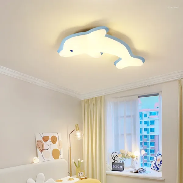 Plafoniere Blu Delfino Carino Luce per la cameretta dei bambini LED Moderno Caldo Romantico Baby Nursery Boy Girl Lampade da camera da letto