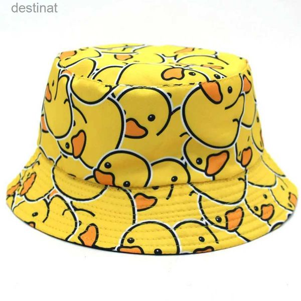 Cappelli a tesa larga Cappelli a secchiello Cappello estivo da sole Cappello reversibile a secchiello giallo anatra Cappello da pescatore all'aperto da viaggio in cotone da uomo Bob Panama Girl C24326