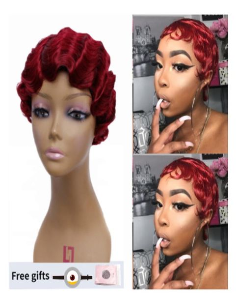 Parrucche ricce corte rosse per donne afro-americane Parrucca marrone nera con onde delle dita Parrucca sintetica per capelli biondi Cosplay3641308