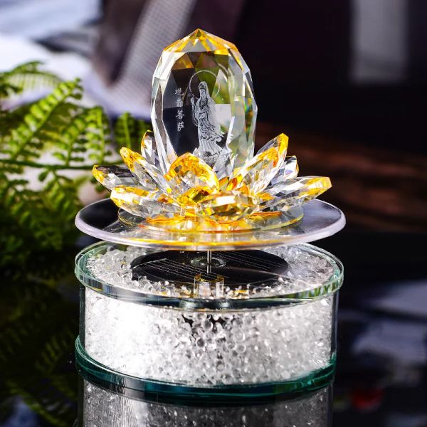 Miniaturas de cristal escultura interna guanyin flor de lótus ornamento solar cristal flor de lótus aromaterapia acessórios do carro acessórios de mesa