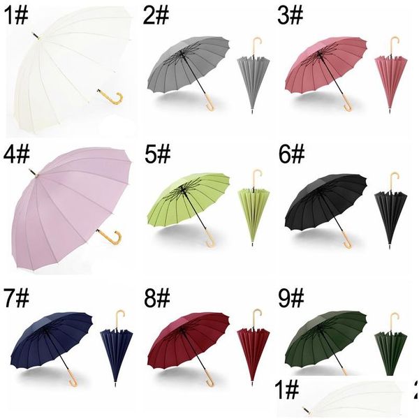 Regenschirme Rainy Sunny Semi-Matic Solid Color Langer gerader Griff Starker winddichter großer Regenschirm MTI-Farben Männer Frauen Paraguas Fuerte Dhcrz