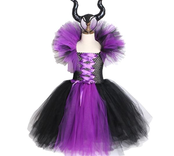 Maleficent Evil Queen Girls Tutu Elbise Boynuzlu Cadılar Bayramı Cosplay Cadı Kostümü Kız Çocukları Parti Elbise Çocuk Giyim y208410171