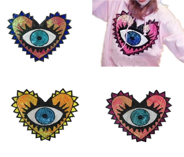 Liebe Große Pailletten Herz Evil Augen Patch kein Klebstoff -Cartoon -Motiv Applique Stickerei Kleidungsstück Accessoire2463597