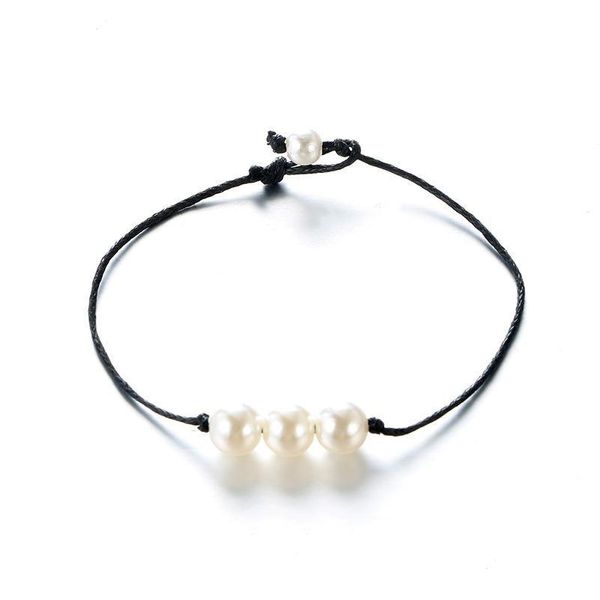 Tornozeleiras 2021 Handmade Turquesa Pedra Bead Tornozeleira Pérola Cera Pulseira Preta Corda Corda Pulseiras Para Homens Mulheres Verão Praia Jóias Gi Otikw