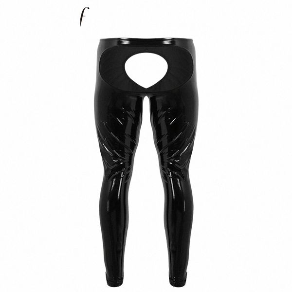 Yizyif Fi Lingerie sexy da uomo in pelle lucida con apertura sul retro e custodia aperta Pantaloni stretti slim fit Leggings Pantaloni Abbigliamento da notte 54cx #