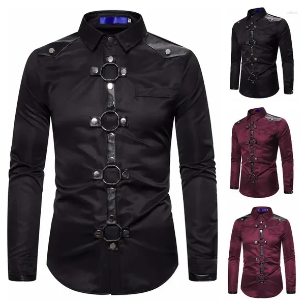 Herren lässige Hemden 2024 Herbst/Winter Dark Gothic Style Rivet Mode Langarmhemd