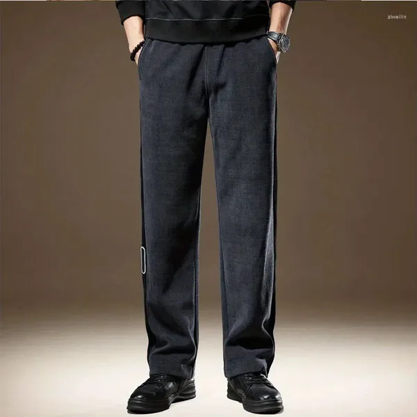 Calças masculinas outono moda retalhos cor contraste solto etiqueta cintura elástica drape tubo reto veludo sanitário