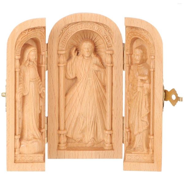 Figurine decorative Ornamenti religiosi Statua cattolica Scultura in legno Figurine artigianali Statue di decorazioni squisite Piccolo cattolicesimo creativo