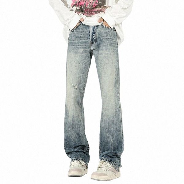 Wed Straight Tube Rüschen leicht ausgestellte Jeans Herren amerikanische trendige Marke Slim Wide Leg LG Hosen Jeans Herren H5Kd #