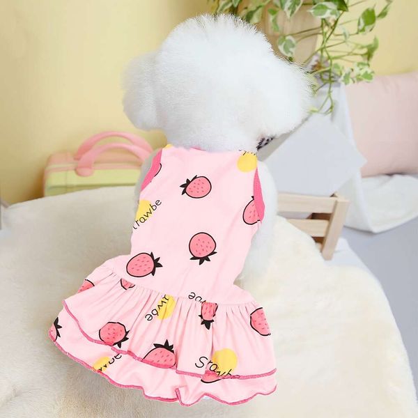 Vestido de cachorro estampado fofo de verão, saia elástica macia e respirável, adequado para uso diário de roupas de cachorro