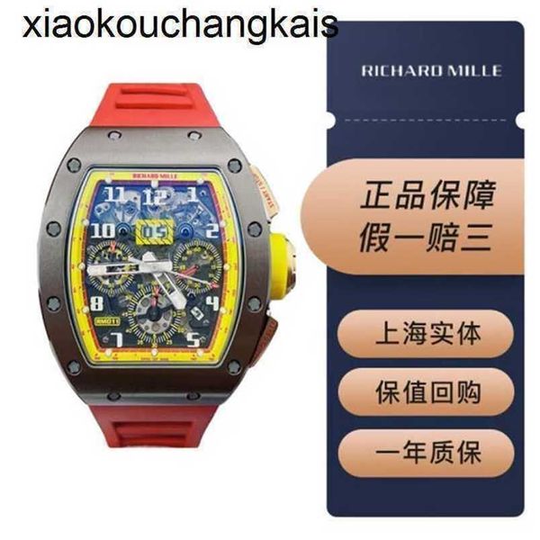 RichrsMill Uhr Schweizer Uhr VS Factory Carbon Fiber Automatisches Zifferblatt Wasserdicht Top Clone RM011AO Badminton Player Li Zongwei Edition Edition Braun Gelb Farbe4