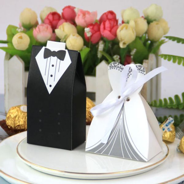 Máquinas 50/100pcs noiva e noivo Favor de casamento e presentes Bolsa Candy Box DIY com Ribbon Wedding Decoration Souvenirs Supplies