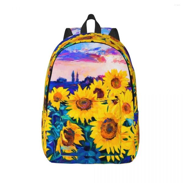 Mochila laptop único girassóis de impressionismo moderno pintura saco de escola durável estudante menino menina viagem