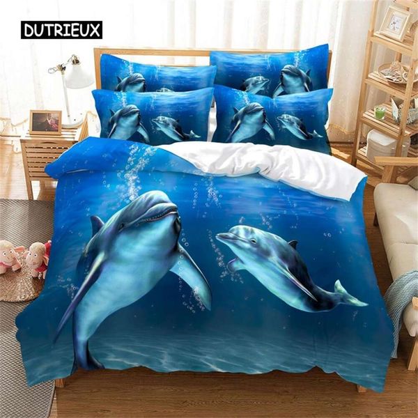 Conjunto de cama Dolathlon Blue Ocean Animal, adequado para mulheres e meninas, linda capa de edredom, decoração de quarto, cama, cama king size