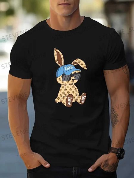 T-shirt da uomo T-shirt con stampa Love Bunny da uomo - T-shirt corta casual per l'estate e l'autunno - T-shirt da uomo perfetta per l'idea regalo per l'estate T240325