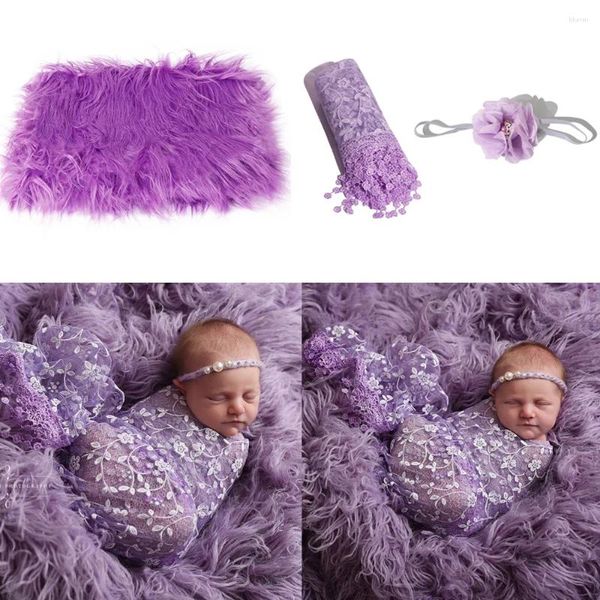 Coperte 3 pezzi/set stile nordico tinta unita coperta per bambini avvolgente fascia per capelli Po fondale sfondo pelliccia sintetica puntelli Pography