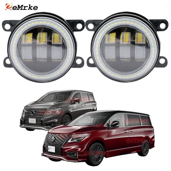 Eemrke LED FOG Lights Assembly 30W/ 40W para Nissan Elgrand Highway Star E52 2014-2022 com lente clara Angel Eyes Drl Car Daytime Running Light 12V Fog Lamp