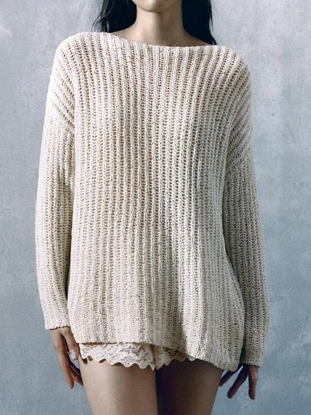 Kadın Sweaters Tığ Moda Katı 2024 Kadın Külot Örgü O Boyun Uzun Kollu Gevşek Süveter Top Kadın Sokak Giyim Bayanlar